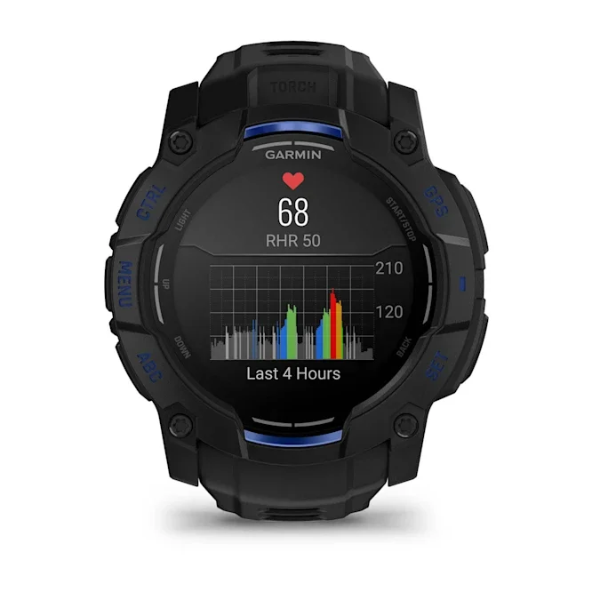 GARMIN Instinct 3 AMOLED Smart Watch - 50 mm, Black with Black/Bolt Blue Band Silicone Band thumbnail